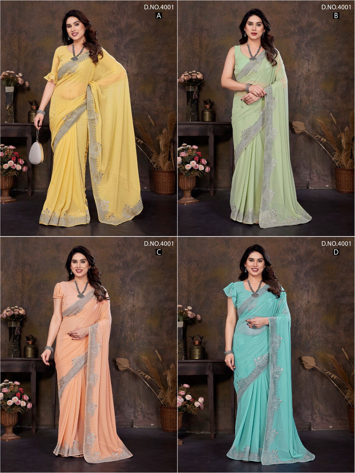 Jayshree 4001 A To D Georgette Occasion Wear Saree Wholesale In India